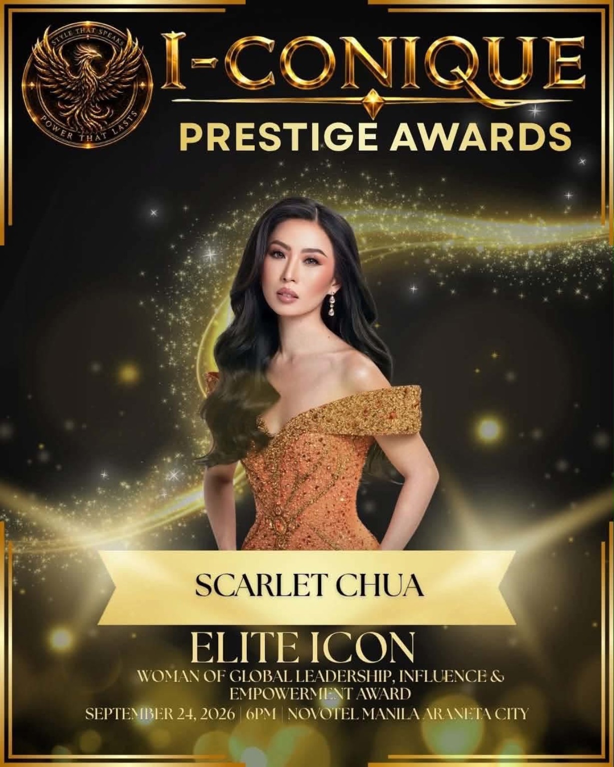 I-Conique Prestige Awards announcement for Scarlet Chua